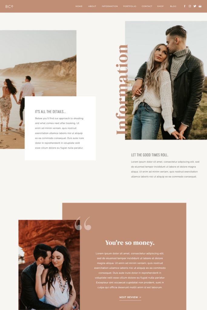 Modern website design for photographers specializing in intimate weddings and elopements