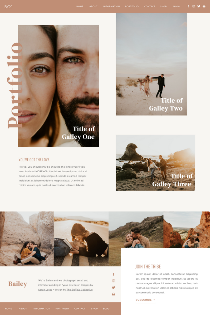 Adventure-inspired photography website homepage built on Showit
